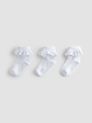 JoJo Maman Bébé White 3-Pack Frilly Socks - Image 1 of 4