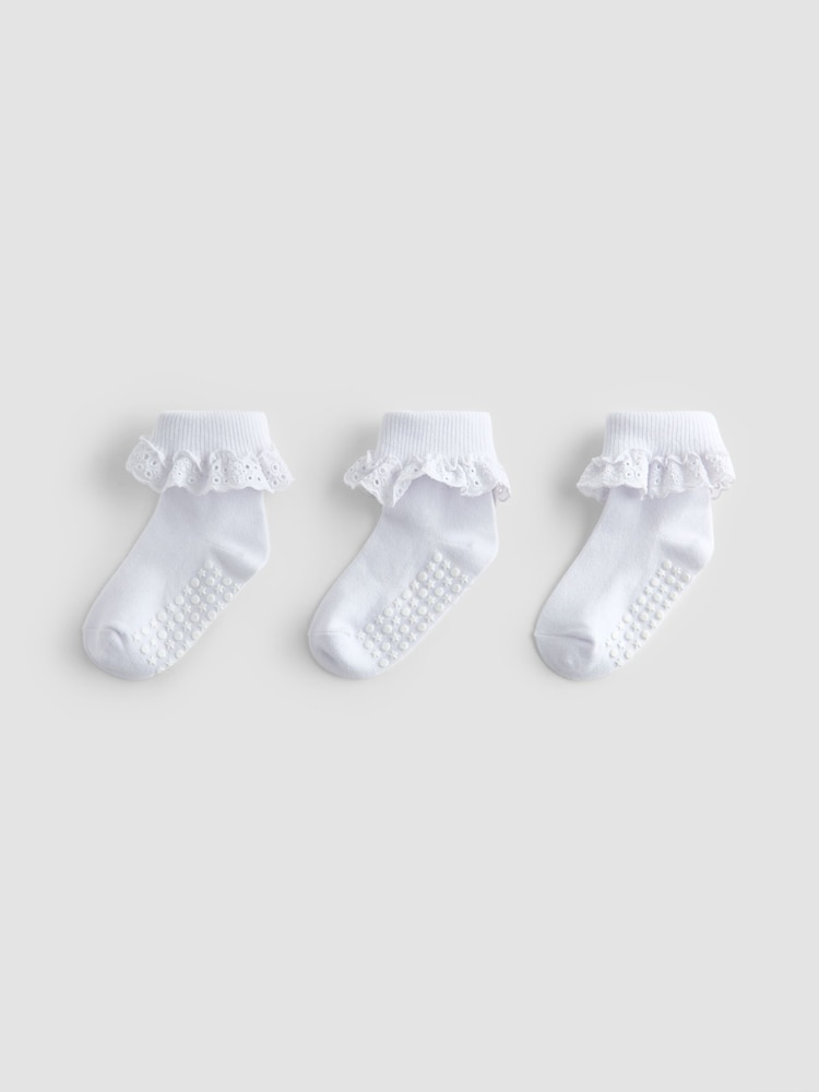 JoJo Maman Bébé White 3-Pack Frilly Socks - Image 1 of 4
