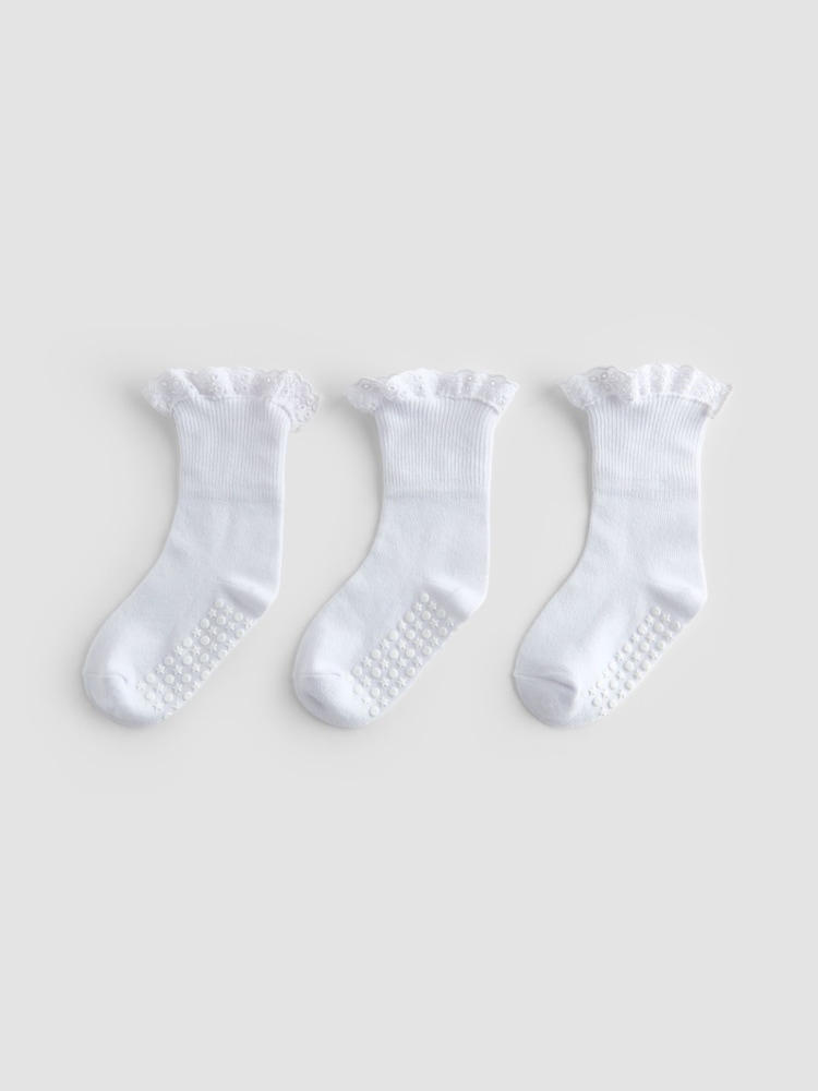 JoJo Maman Bébé White 3-Pack Frilly Socks - Image 2 of 4