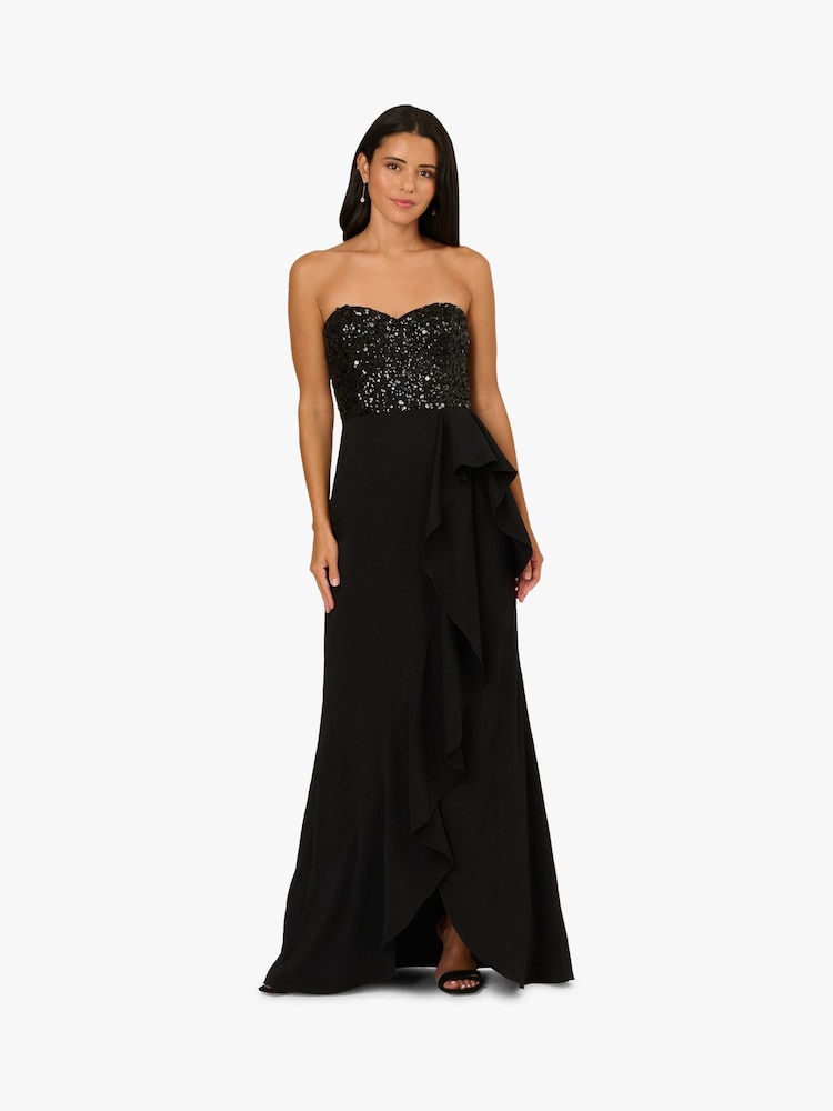 Adrianna Papell Black Strapless Bead Mesh Dress - Image 1 of 6 Adrianna Papell Black Strapless Bead Mesh Dress - Image 1 of 6