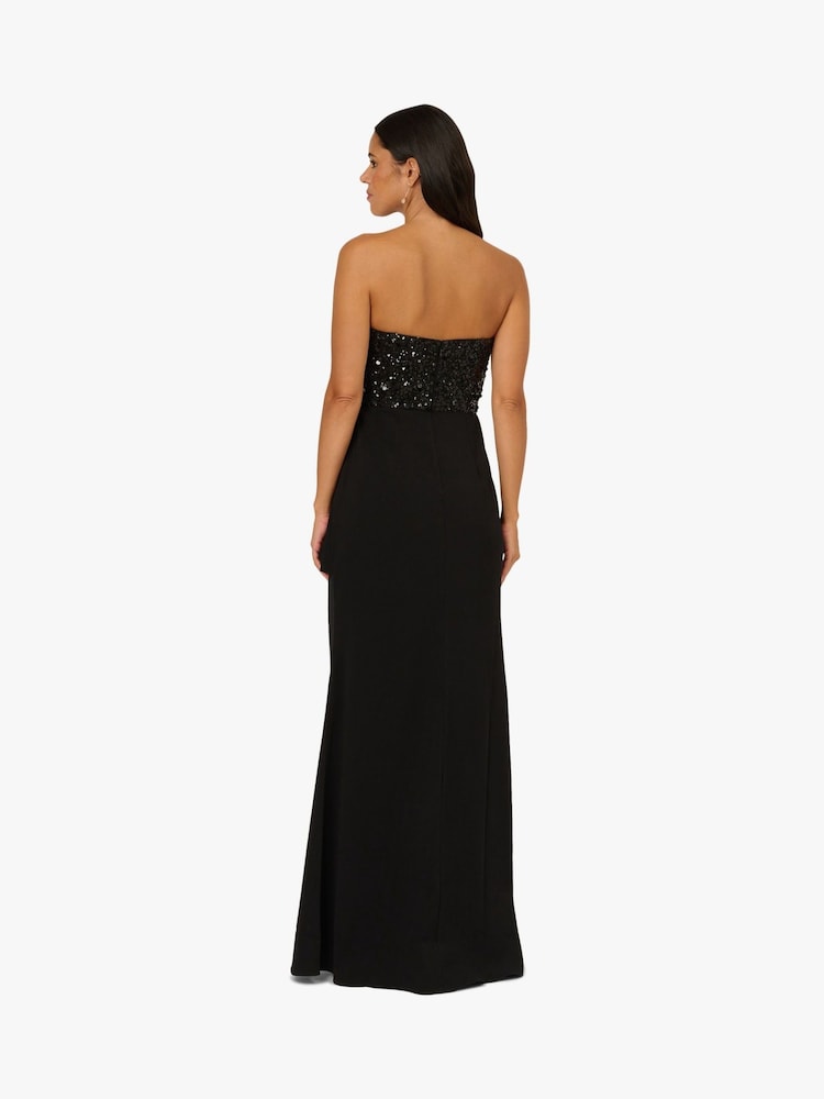 Adrianna Papell Black Strapless Bead Mesh Dress - Image 2 of 6 Adrianna Papell Black Strapless Bead Mesh Dress - Image 2 of 6