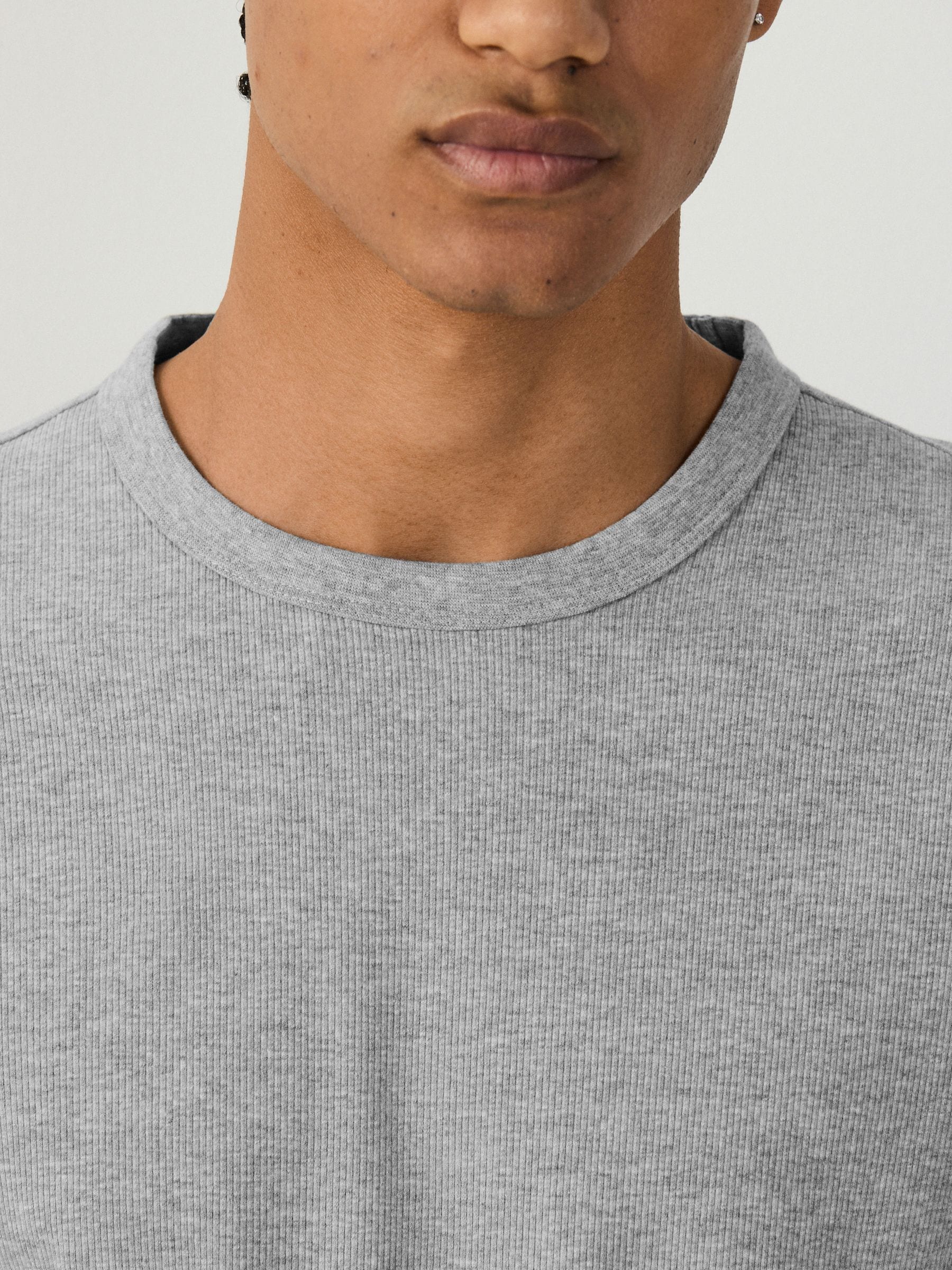 トップス STRONG RIB TEE SHORT (GREY) Buy Light Grey Marl Ribbed Slim Fit Short Sleeve Crew Neck T-Shirt