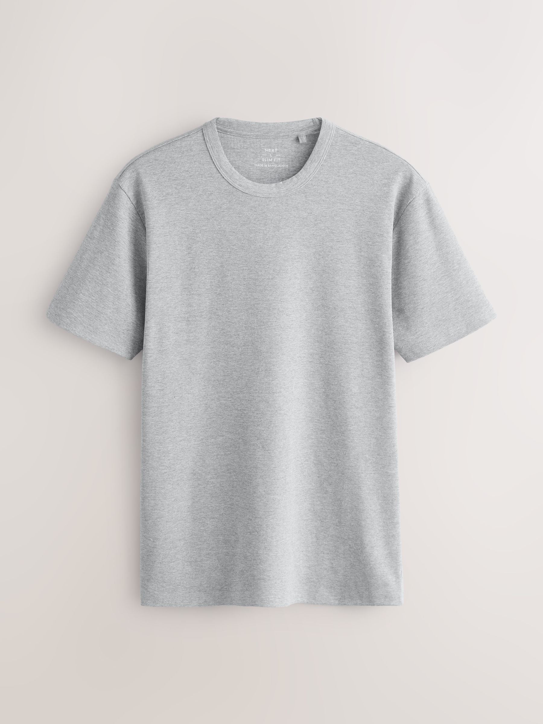 Buy Light Grey Marl Ribbed Slim Fit Short Sleeve Crew Neck T-Shirt