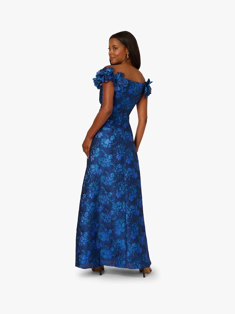 Adrianna Papell Blue Floral Jacquard Gown - Image 2 of 6