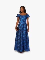 Adrianna Papell Blue Floral Jacquard Gown - Image 3 of 6