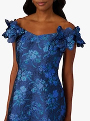 Adrianna Papell Blue Floral Jacquard Gown - Image 4 of 6
