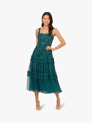 Adrianna Papell Beaded Mesh Ruffle Dress - Imagen 1 de 6