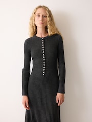 Jigsaw Black Multi Button Rib Knit Dress - Image 3 of 6