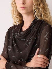 Jigsaw Brown Wheat Flower Cowl Neck Top - Image 3 of 6