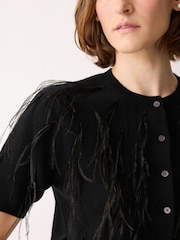 Jigsaw Black Feather Embellished Cardigan - Image 3 of 5