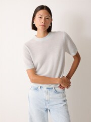 Jigsaw Grey Cloud Cashmere T-Shirt - Image 1 of 5