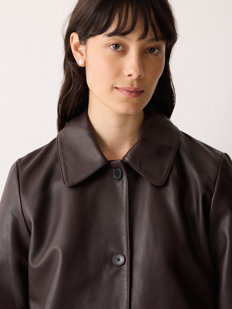 Jigsaw Purple Leather Knee Length Coat - Image 2 of 6 Jigsaw Purple Leather Knee Length Coat - Image 2 of 6