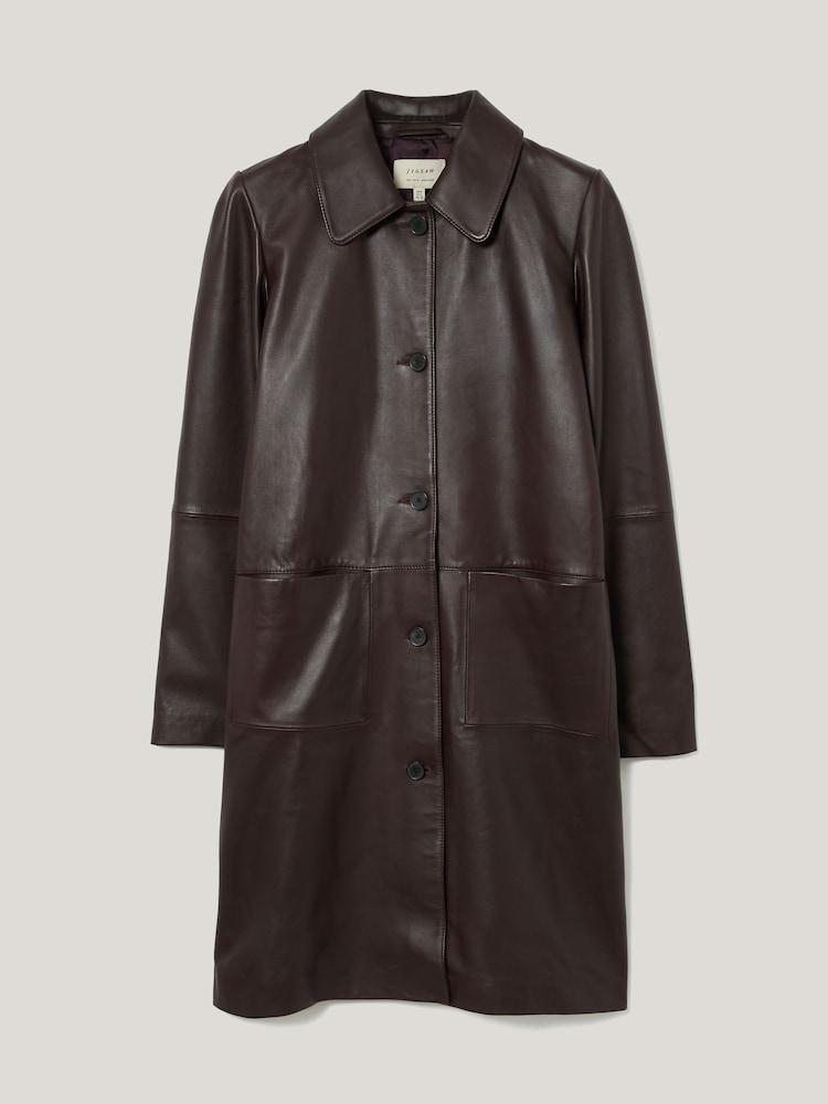 Jigsaw Purple Leather Knee Length Coat - Image 6 of 6 Jigsaw Purple Leather Knee Length Coat - Image 6 of 6