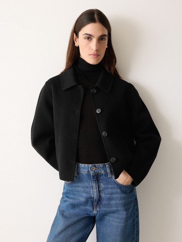 Jigsaw Black Double Faced Button Up Jacket - Image 1 of 6 Jigsaw Black Double Faced Button Up Jacket - Image 1 of 6