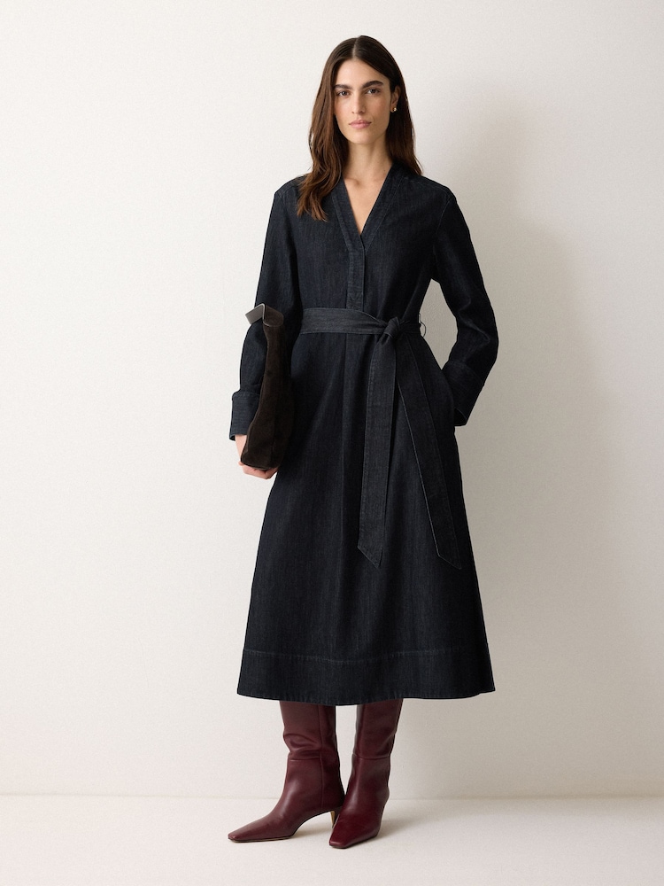 Jigsaw Black Denim Lyocell Belted Dress - Image 1 of 6