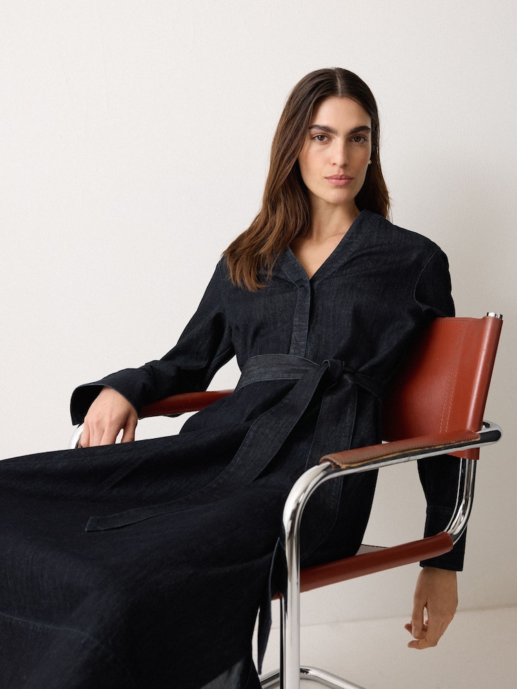 Jigsaw Black Denim Lyocell Belted Dress - Image 2 of 6 Jigsaw Black Denim Lyocell Belted Dress - Image 2 of 6