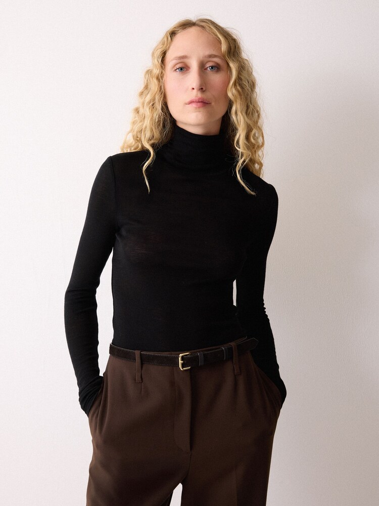 Jigsaw Black Wool Jersey Polo Neck Top - Image 1 of 6 Jigsaw Black Wool Jersey Polo Neck Top - Image 1 of 6