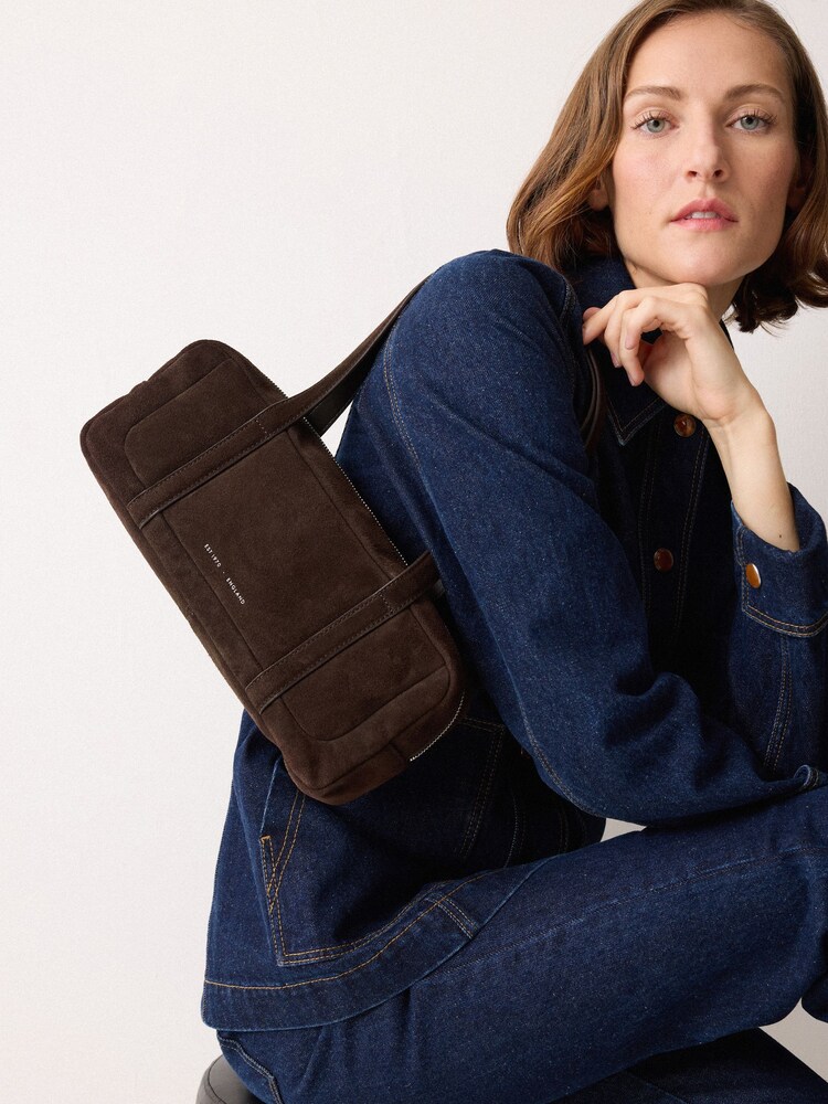 Jigsaw Brown Suede Baguette Shoulder Bag - Image 2 of 4 Jigsaw Brown Suede Baguette Shoulder Bag - Image 2 of 4