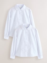 Blanco - Girls' Long Sleeve Lace Edge Collar School Shirts 2 Pack (3-14yrs) - Imagen 1 de 10