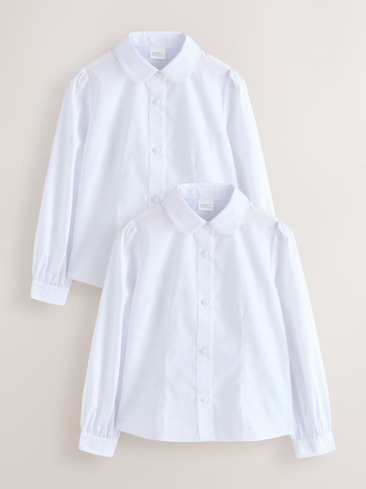 Blanco - Girls' Long Sleeve Lace Edge Collar School Shirts 2 Pack (3-14yrs) - Imagen 1 de 10 Blanco - Girls' Long Sleeve Lace Edge Collar School Shirts 2 Pack (3-14yrs) - Imagen 1 de 10