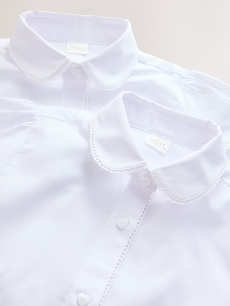 Blanco - Girls' Long Sleeve Lace Edge Collar School Shirts 2 Pack (3-14yrs) - Imagen 10 de 10 Blanco - Girls' Long Sleeve Lace Edge Collar School Shirts 2 Pack (3-14yrs) - Imagen 10 de 10