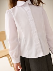 Blanco - Girls' Long Sleeve Lace Edge Collar School Shirts 2 Pack (3-14yrs) - Imagen 3 de 10
