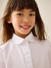 Blanco - Girls' Long Sleeve Lace Edge Collar School Shirts 2 Pack (3-14yrs) - Imagen 5 de 10