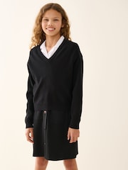 Black Cotton Rich Knitted V-Neck Senior School Jumper (9-18yrs) - Image 2 of 7
