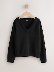 Black Cotton Rich Knitted V-Neck Senior School Jumper (9-18yrs) - Image 4 of 7