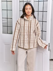 Chelsea Peers Natural Borg Fleece Plaid Jacket - Image 1 of 6