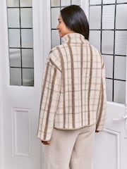 Chelsea Peers Natural Borg Fleece Plaid Jacket - Image 3 of 6