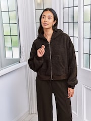 Chelsea Peers Brown Borg Fleece Zip Up Hoodie - Image 1 of 4