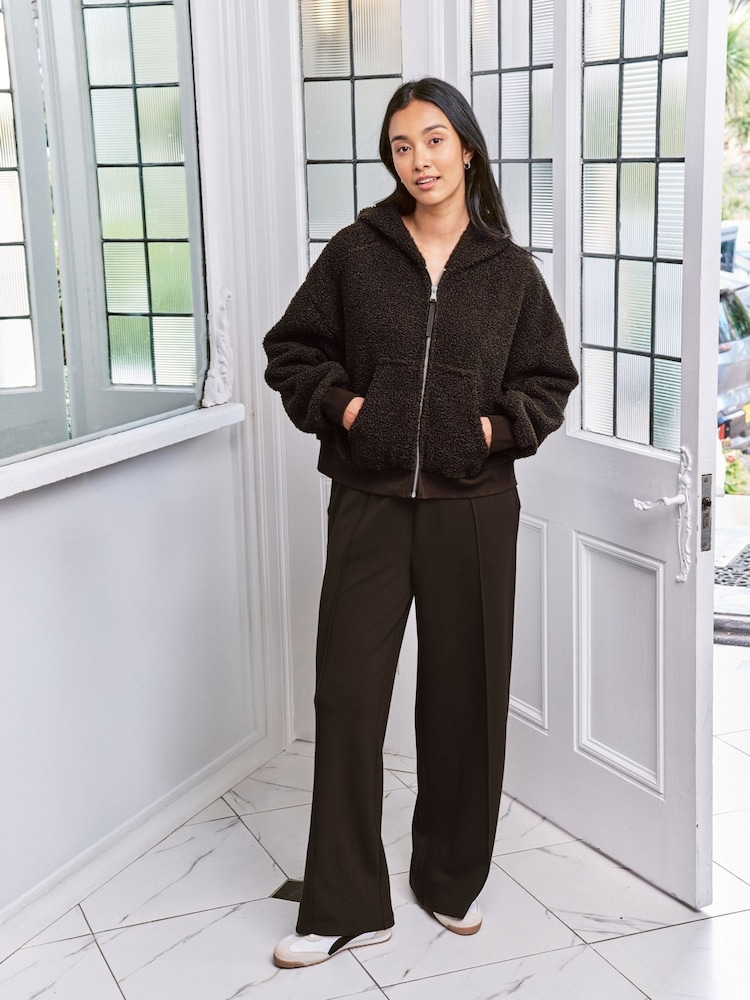 Chelsea Peers Brown Borg Fleece Zip Up Hoodie - Image 2 of 4 Chelsea Peers Brown Borg Fleece Zip Up Hoodie - Image 2 of 4