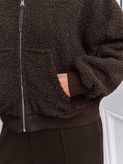 Chelsea Peers Brown Borg Fleece Zip Up Hoodie - Image 4 of 4