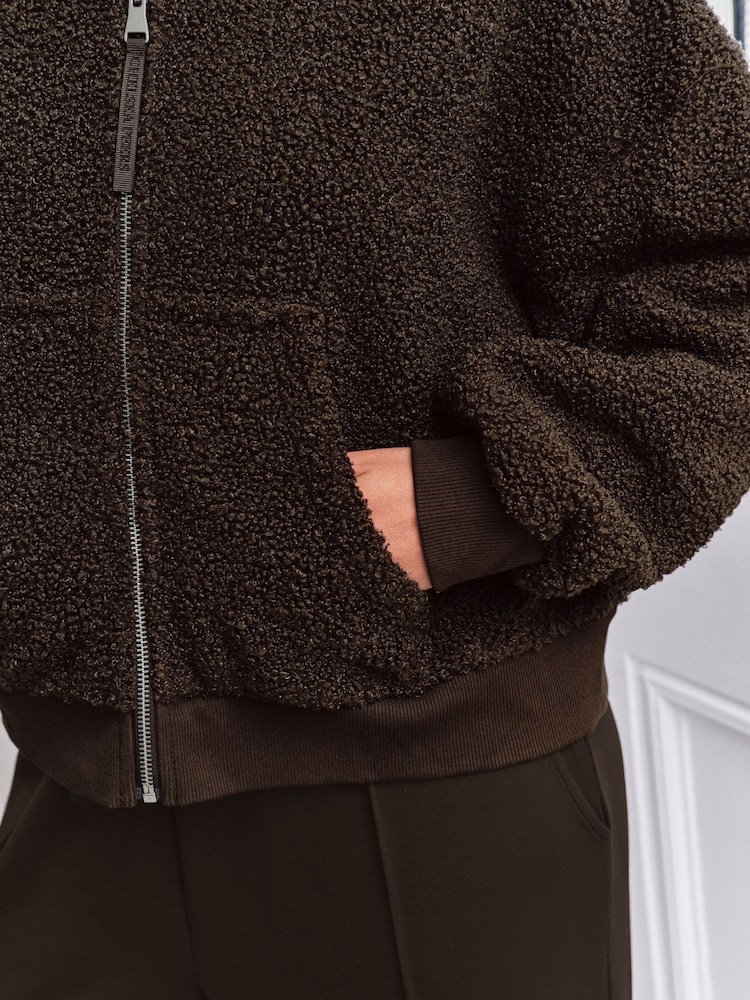 Chelsea Peers Brown Borg Fleece Zip Up Hoodie - Image 4 of 4 Chelsea Peers Brown Borg Fleece Zip Up Hoodie - Image 4 of 4