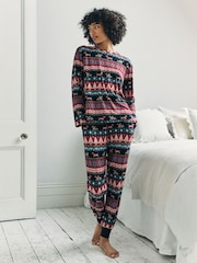 Chelsea Peers Blue Christmas Dog Fairisle Print Long Pyjamas Set - Image 1 of 6
