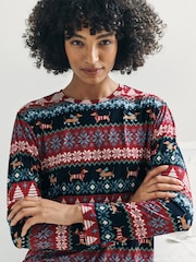Chelsea Peers Blue Christmas Dog Fairisle Print Long Pyjamas Set - Image 2 of 6