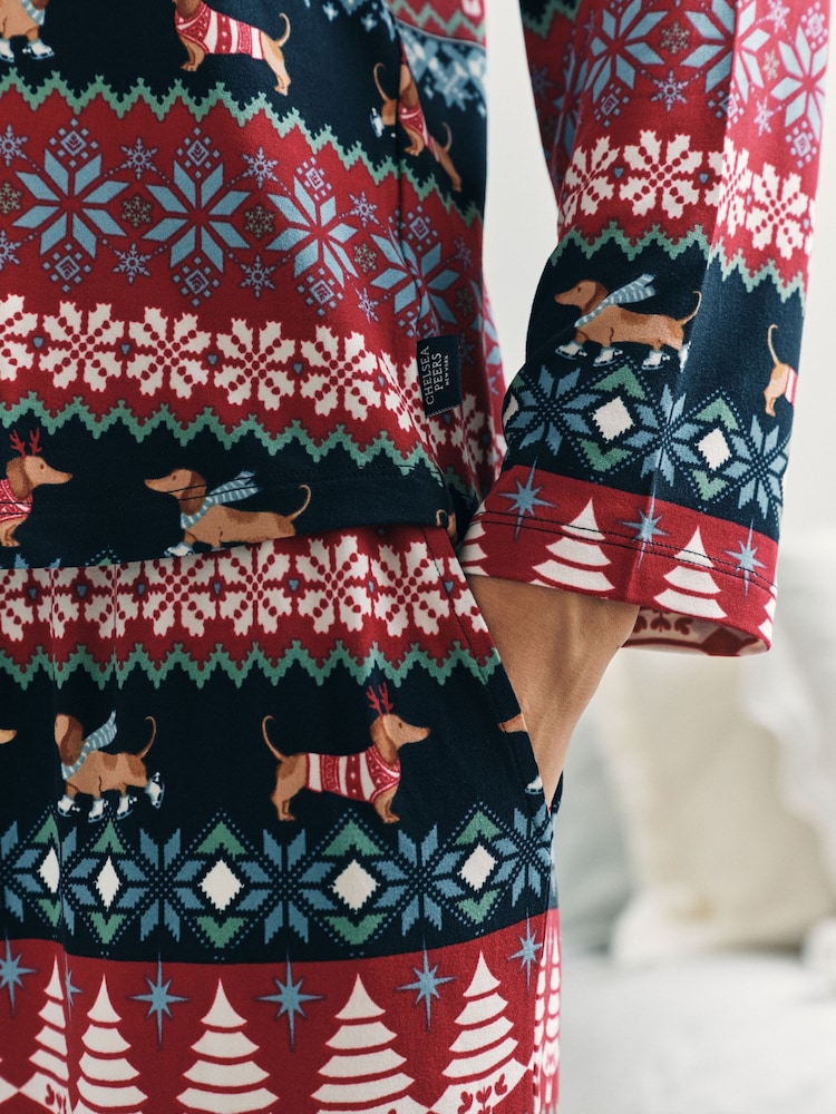 Chelsea Peers Blue Christmas Dog Fairisle Print Long Pyjamas Set - Image 6 of 6 Chelsea Peers Blue Christmas Dog Fairisle Print Long Pyjamas Set - Image 6 of 6