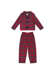 Chelsea Peers Red Cotton Tartan Check Tie Front Long Pyjamas Set - Image 1 of 3