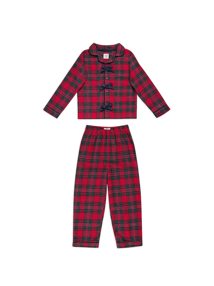 Chelsea Peers Red Cotton Tartan Check Tie Front Long Pyjamas Set - Image 1 of 3 Chelsea Peers Red Cotton Tartan Check Tie Front Long Pyjamas Set - Image 1 of 3