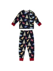 Chelsea Peers Blue Christmas Dinosaur Print Long Pyjamas Set - Image 2 of 7