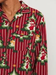 Chelsea Peers Red Cotton Christmas Tree Stripe Long Pyjamas Set - Image 6 of 6