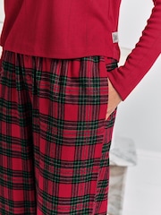 Chelsea Peers Red Pointelle & Cotton Tartan Check Henley Long Pyjamas Set - Image 3 of 5