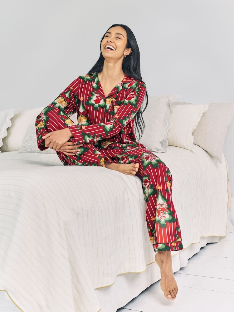 Chelsea Peers Red Organic Cotton Christmas Tree Stripe Long Pyjamas Set - Image 7 of 7 Chelsea Peers Red Organic Cotton Christmas Tree Stripe Long Pyjamas Set - Image 7 of 7
