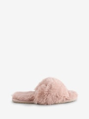 Chelsea Peers Pink Faux Fur Cross-Over Slider Slippers - Image 1 of 1