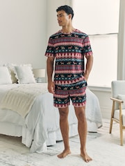 Chelsea Peers Blue Christmas Dog Fairisle Print Short Pyjamas Set - Image 1 of 5