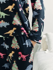 Chelsea Peers Blue Christmas Dinosaur Print Long Pyjamas Set - Image 7 of 9
