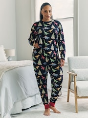 Chelsea Peers Blue Christmas Dinosaur Print Long Pyjamas Set - Image 8 of 9