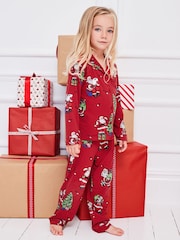 Chelsea Peers Red Christmas Santa Snowball Print Long Pyjamas Set - Image 2 of 7