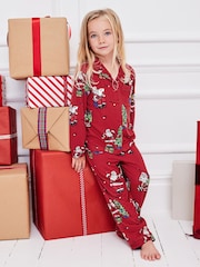 Chelsea Peers Red Christmas Santa Snowball Print Long Pyjamas Set - Image 3 of 7